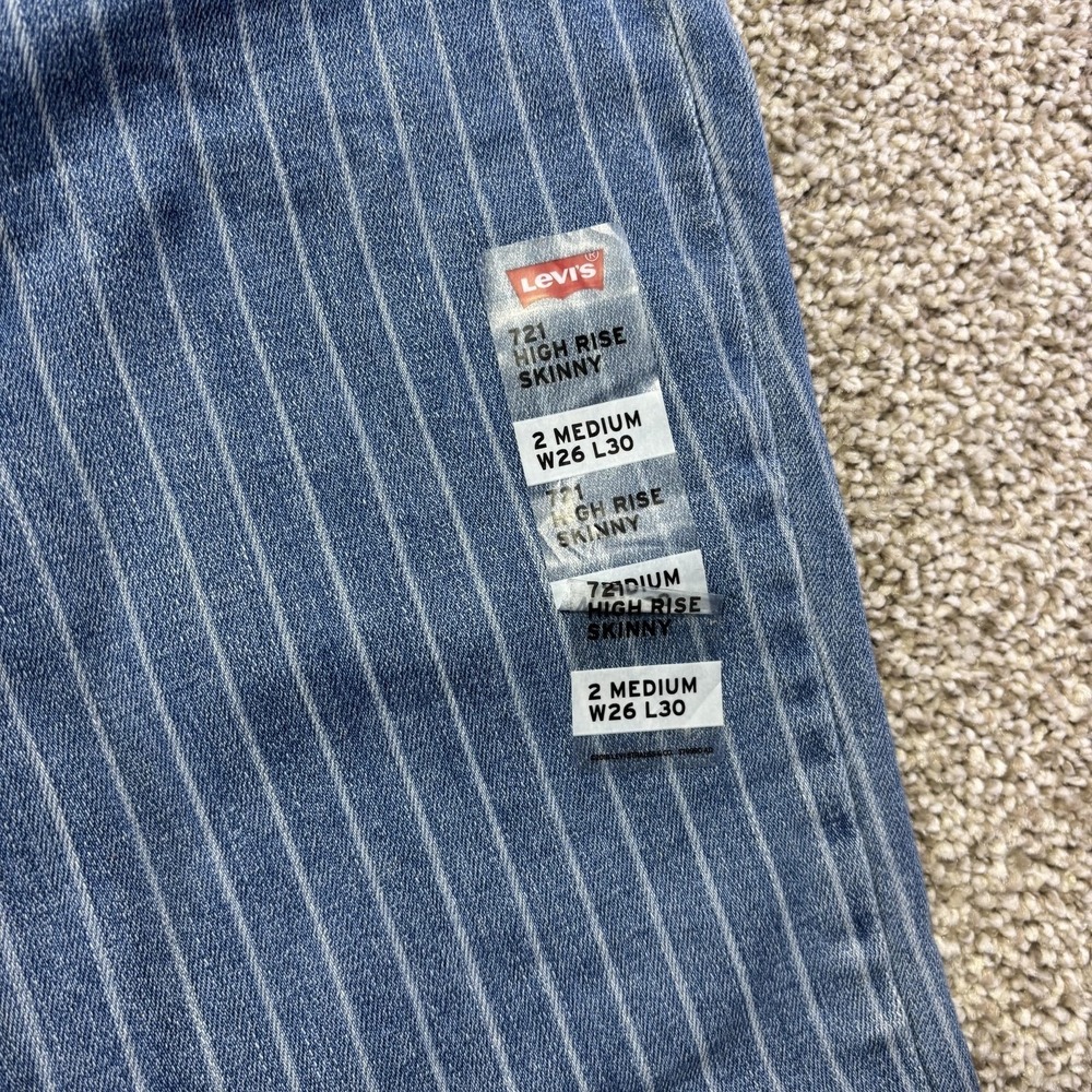 Levis 721 High Rise Skinny Jeans Womens 2 Medium Blue Pinstripe W26 L30 Denim - Picture 10 of 15